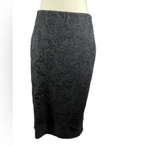 Perspective black lace pencil skirt back zipper and small slit sz 38